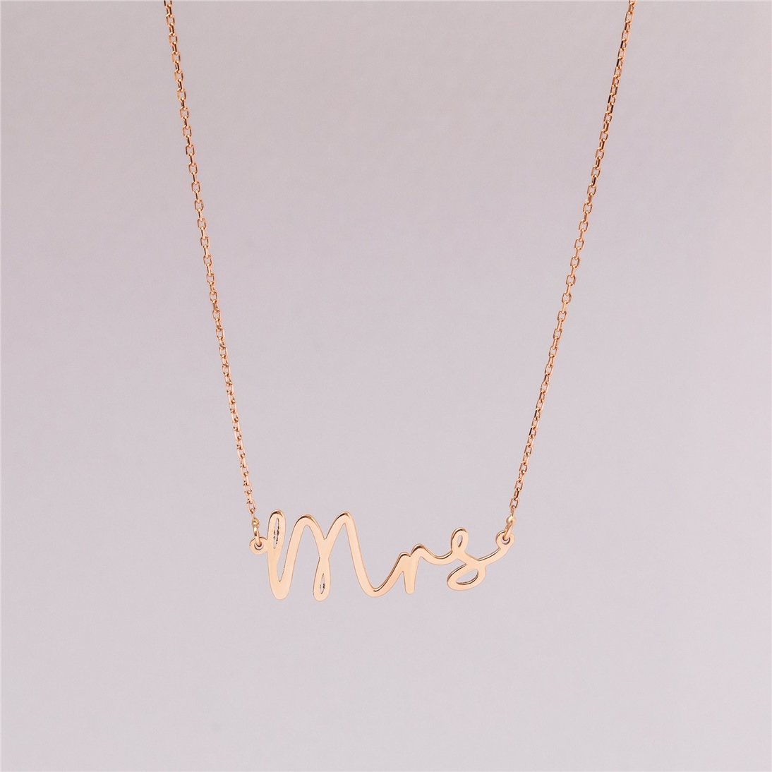 Goldstore-14k 18k Solid Gold Mrs Necklace, Real Gold Just Married Necklace, Cute Couple Necklace, Minimalis Everyday Jewelry, Bridal Shower Gift