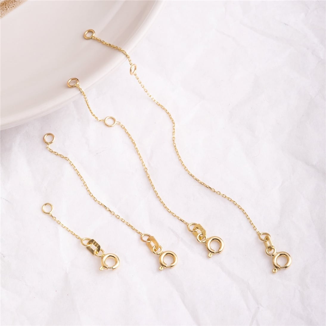 Goldstore-14k 18K Solid Gold Necklace or Bracelet Extender Chain, Adjustable Gold Extender Link, Spring Ring Clasp, Jewelry Chain Extender 1
