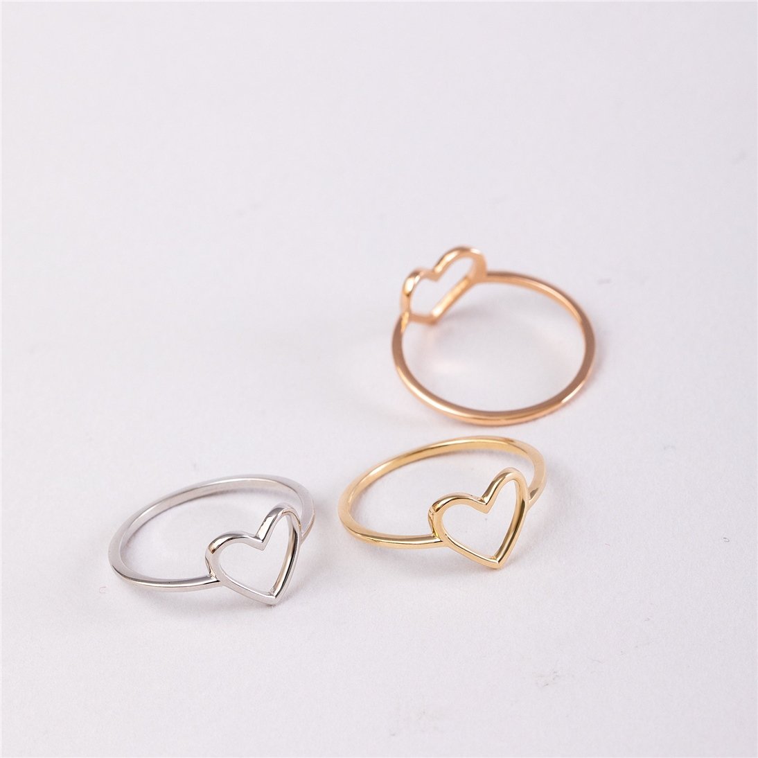Goldstore-14k 18k Solid Gold Open Heart Ring, Dainty Heart Ring, Cute Everyday Ring, Thin Band Stylish Heart Ring, Love Ring, Perfect Gift For Her