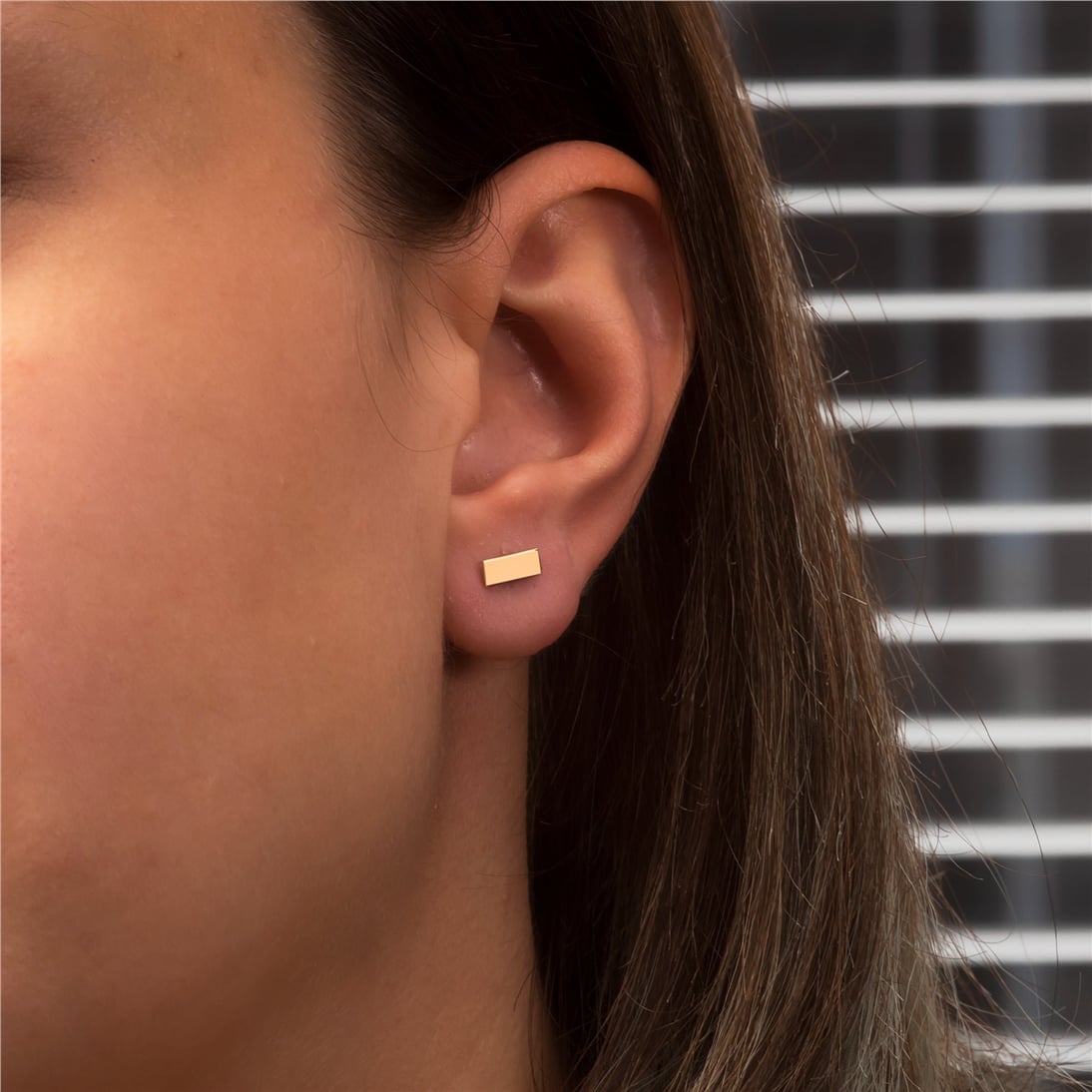 Goldstore-14K 18K Solid Gold Rectangle Tiny Stud Earrings, Minimalist Dainty Rectangle Earrings, Geometric Mini Bar Earrings Posts Mother's Day Gift