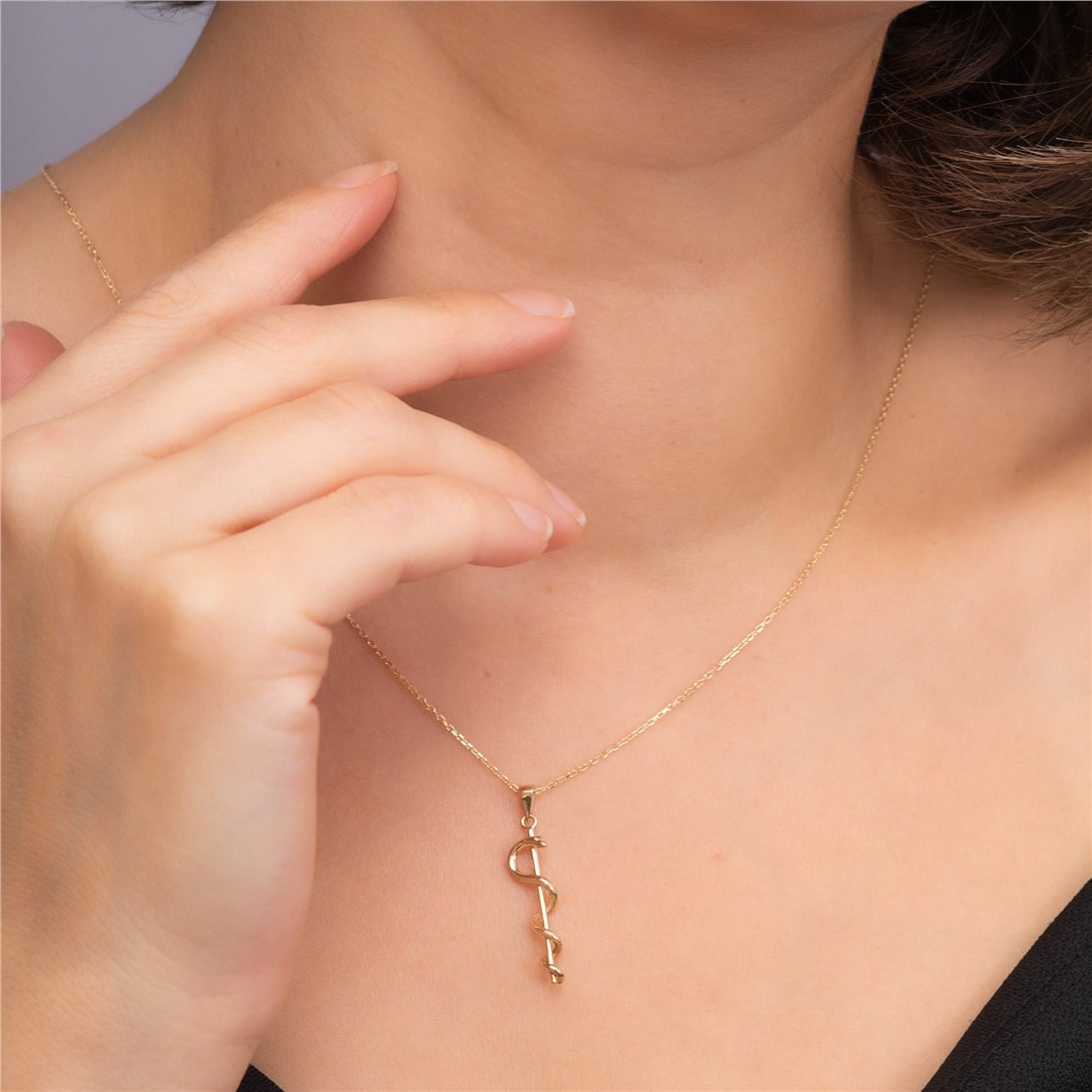 Goldstore-14K 18K Solid Gold Rod of Asclepius Charm Bracelet, Caduceus Symbol of Medicine, Healing Symbol Snake Bracelet Gift For Doctors Nurses
