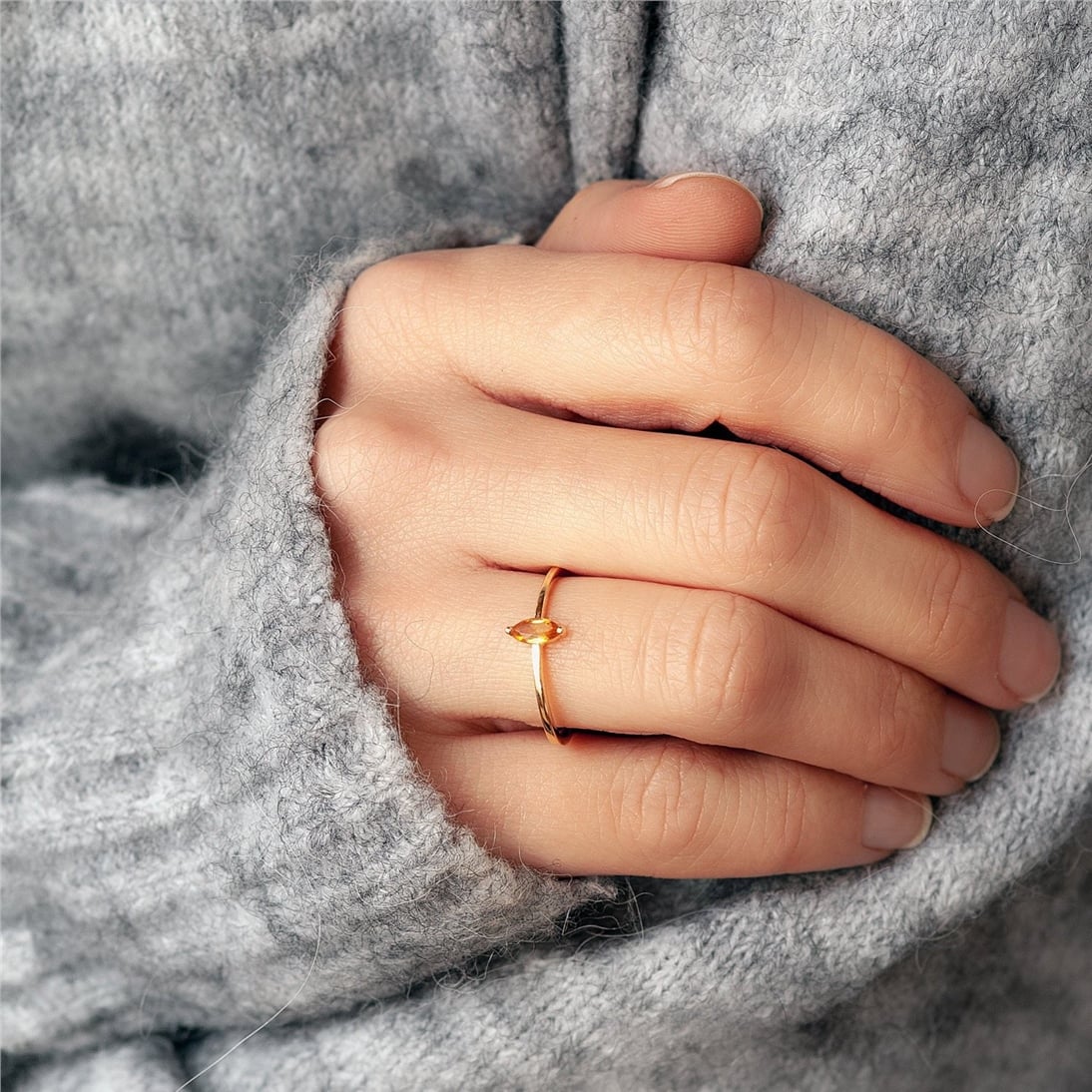 Goldstore-14K 18K Solid Gold Simple Marquise Ring, Dainty Natural Marquise Diamond or Gemstones Ring is a Great Gift For Her. Gift For Women