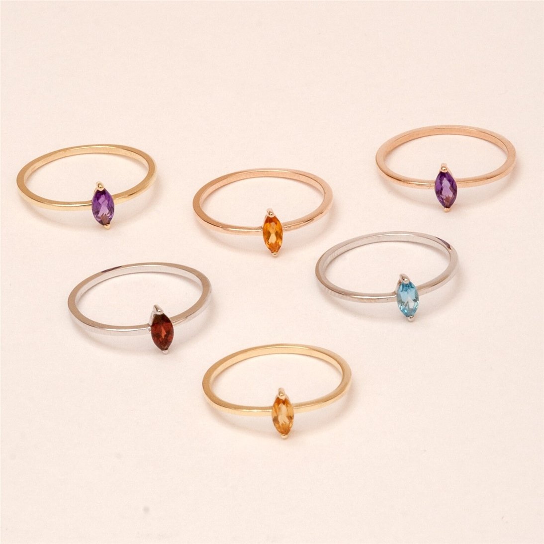Goldstore-14K 18K Solid Gold Simple Marquise Cut Diamond Ring, Dainty Natural Marquise Diamond or Gemstones Ring is a Great Gift For Her