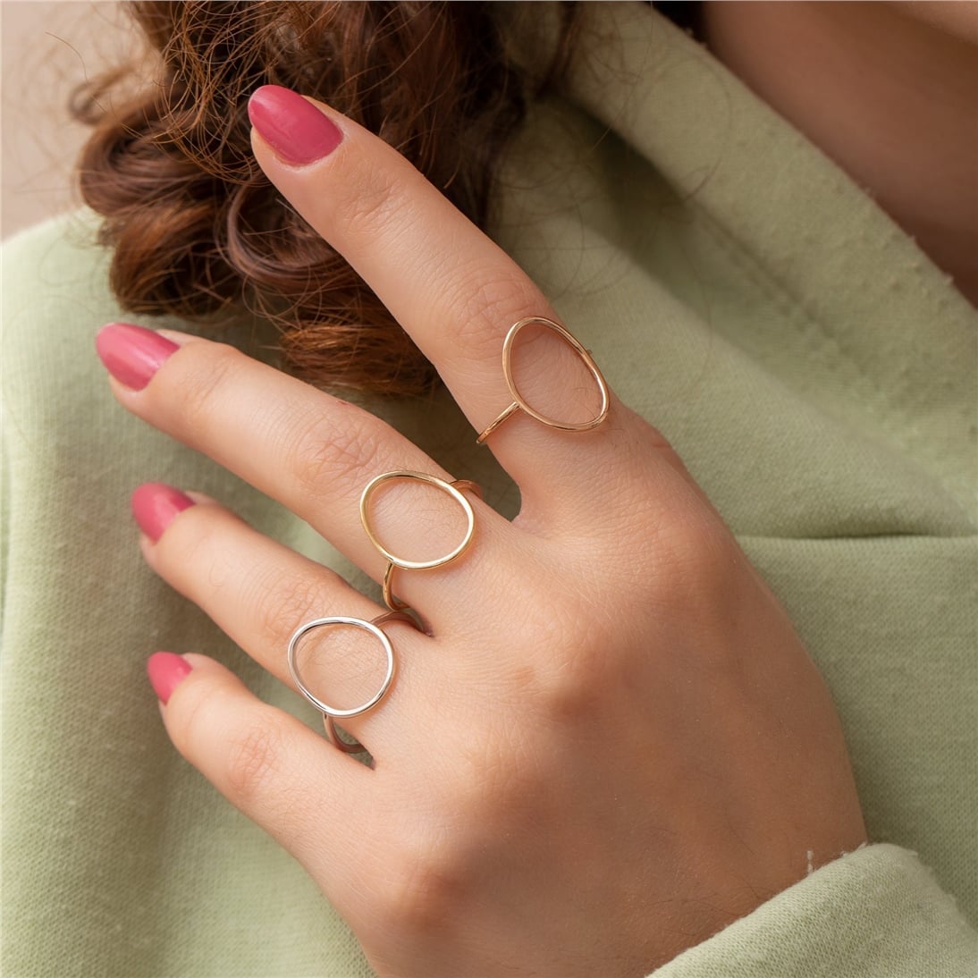 Goldstore-14K 18K Solid Gold Simple O Ring, Open Circle Ring, Dainty Oval Gold Ring, Stylish Big Circle Ring, Geometric Ring, Gift for Her