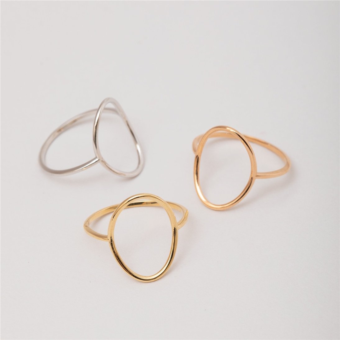 Goldstore-14K 18K Solid Gold Simple O Ring, Open Circle Ring, Dainty Oval Gold Ring, Stylish Big Circle Ring, Geometric Ring, Gift for Her