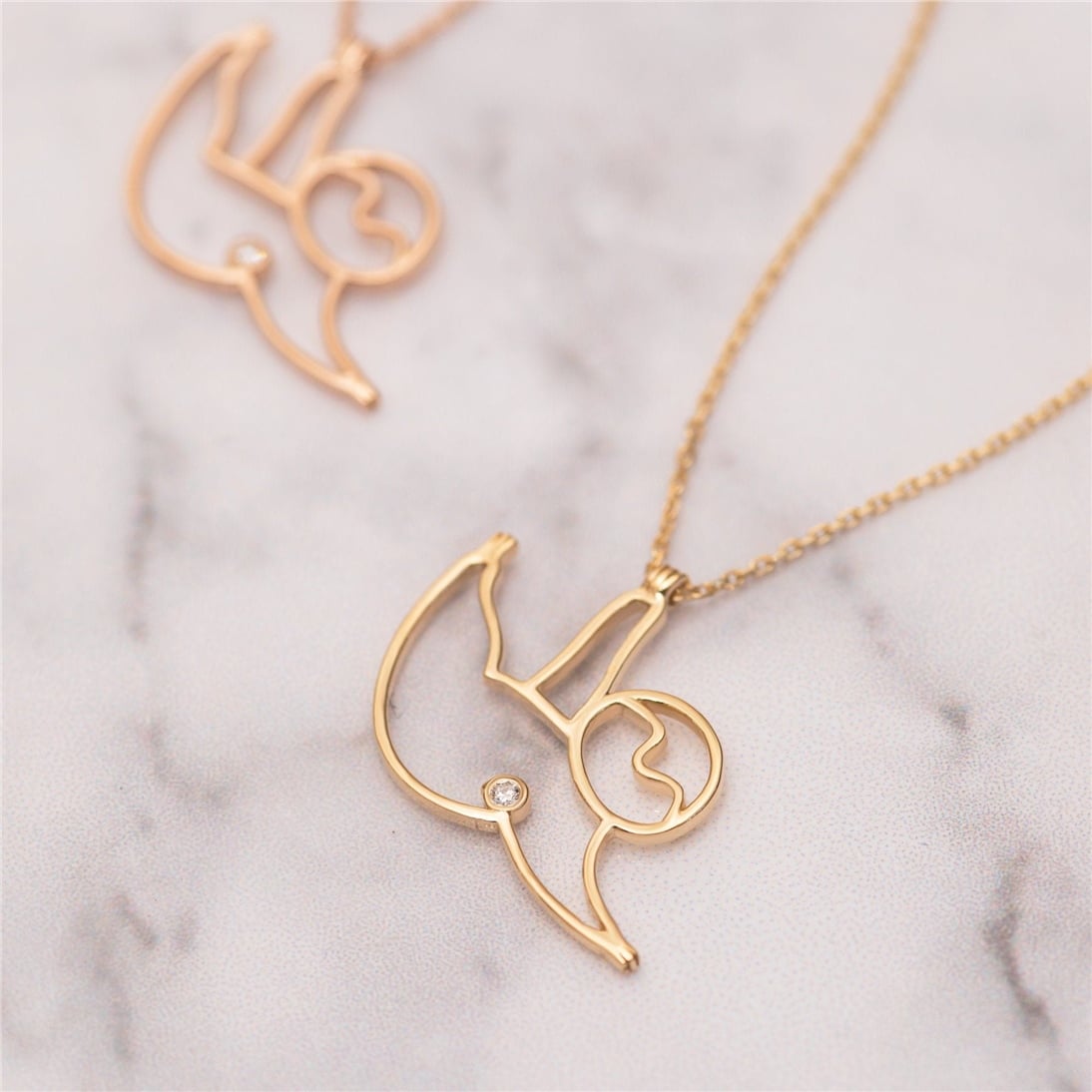 Goldstore-14k 18k Solid Gold Sloth Diamond Necklace, Diamond Lazy Sloth Necklace Dainty Gold Baby Sloth Necklace, Cute Smiley Dangling Sloth Necklace