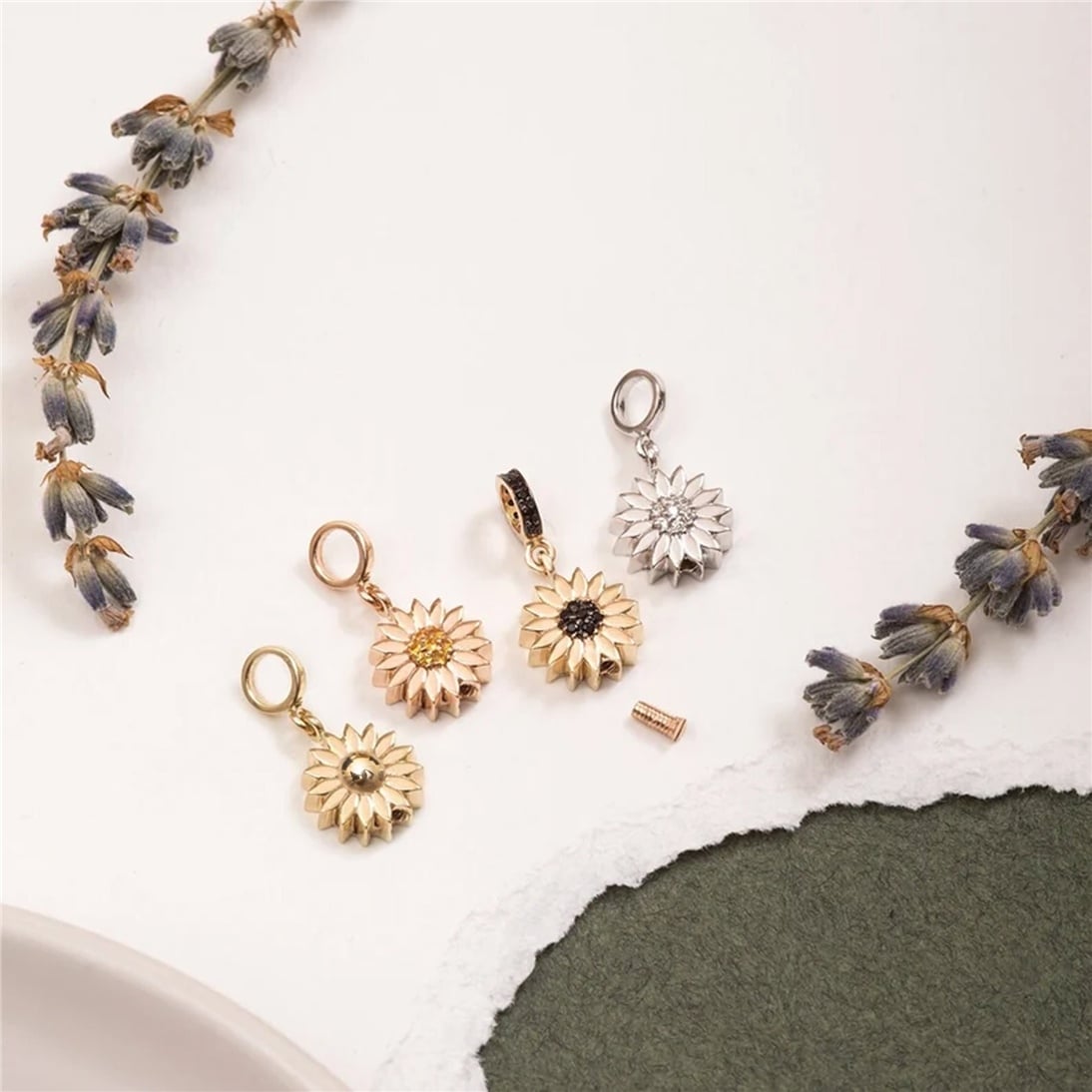 Goldstore-14k 18k Solid Gold Sunflower Urn Pendant For Necklace or Bracelet, Custom Engrave Cremation Daisy Ash Charm Compatible European Bracelet