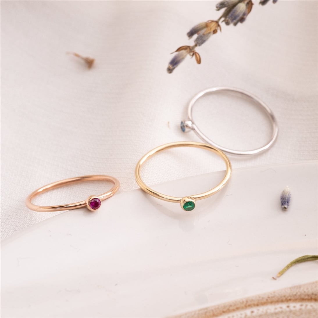 Goldstore-14K 18K Solid Gold Thin Birthstone Band Ring, Custom Smooth Band Ring, Single Double or Triple Tiny Stacking Ring, Cute Gold Knuckle Ring