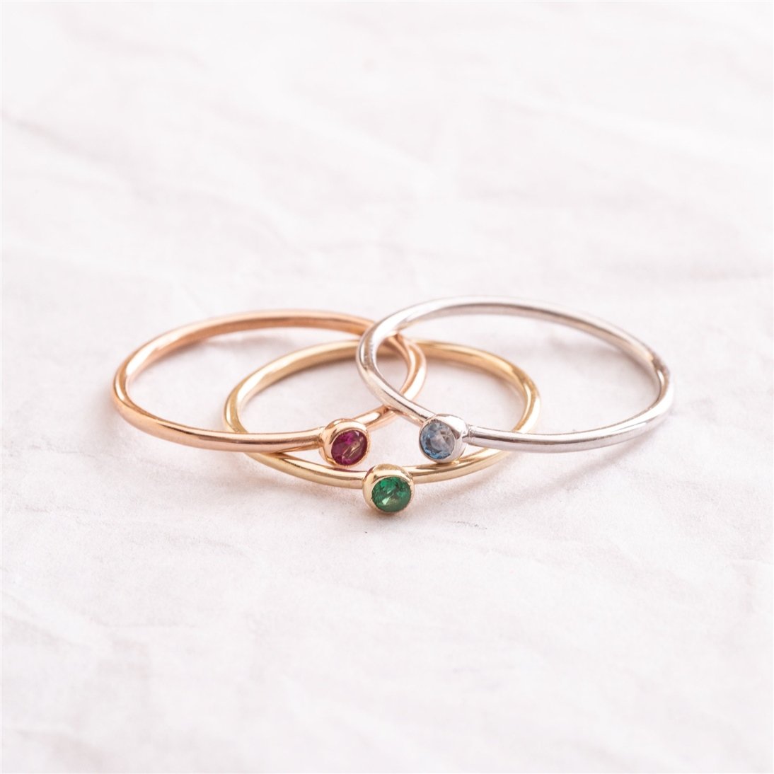 Goldstore-14K 18K Solid Gold Thin Birthstone Band Ring, Custom Smooth Band Ring, Single Double or Triple Tiny Stacking Ring, Cute Gold Knuckle Ring