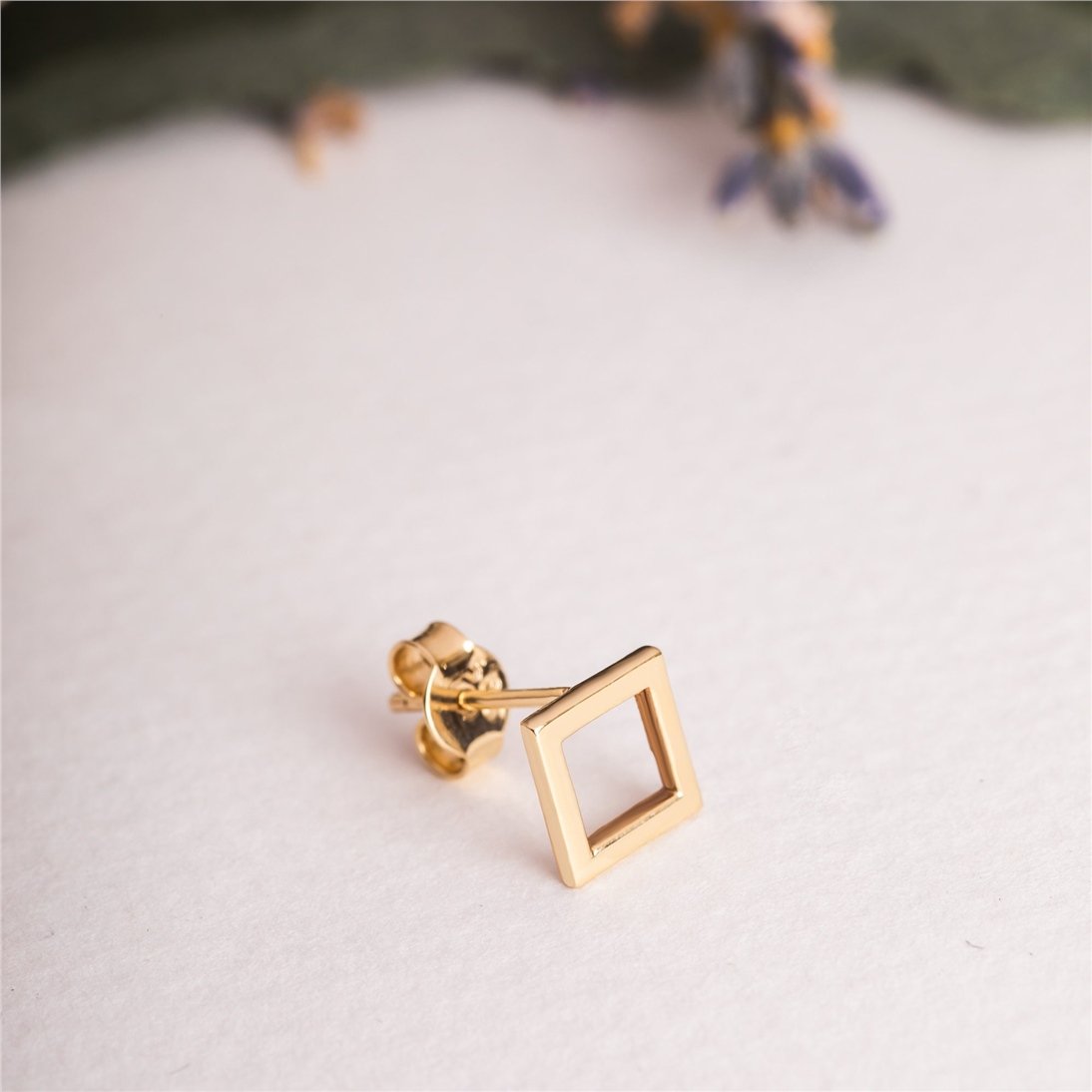 Goldstore-14K 18K Solid Gold Tiny Open Square Stud Earrings, Minimalist Gold Dainty Geometric Earrings, Mini Square Earrings Posts Mother's Day Gift