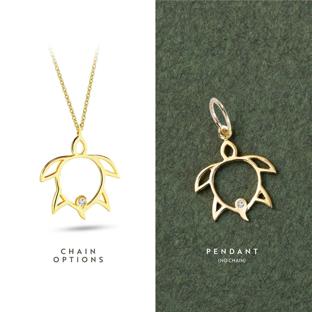 Goldstore-14k 18k Solid Gold Turtle Diamond Necklace, Diamond Turtle Pendant Necklace, Daint Turtle Lucky Necklace, Solid Gold Diamond Animal Necklace