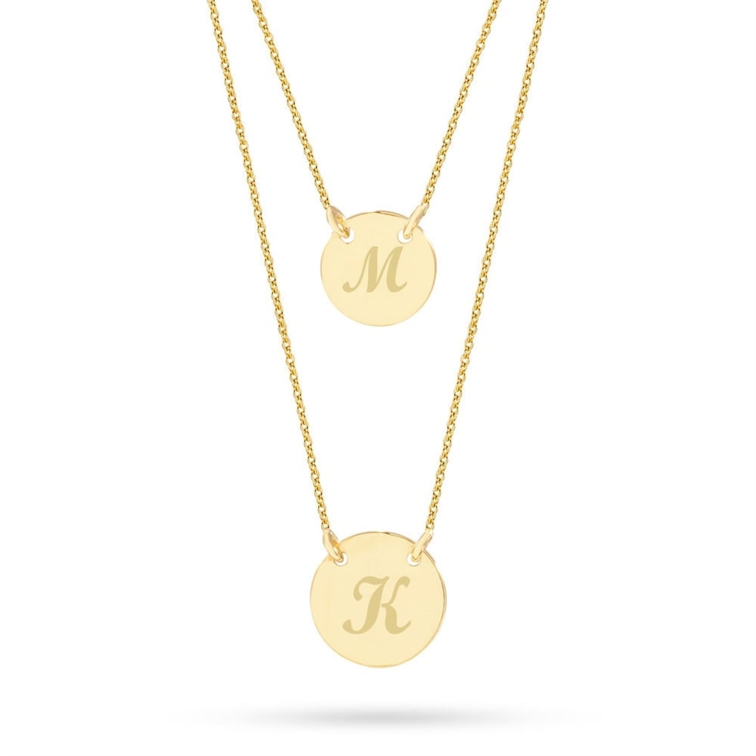 Goldstore-14K Gold Custom Initial Layering Medallion Necklace, Personalized Initial Layering Gold Necklace is a Great Gift For Her. Christmas Gift