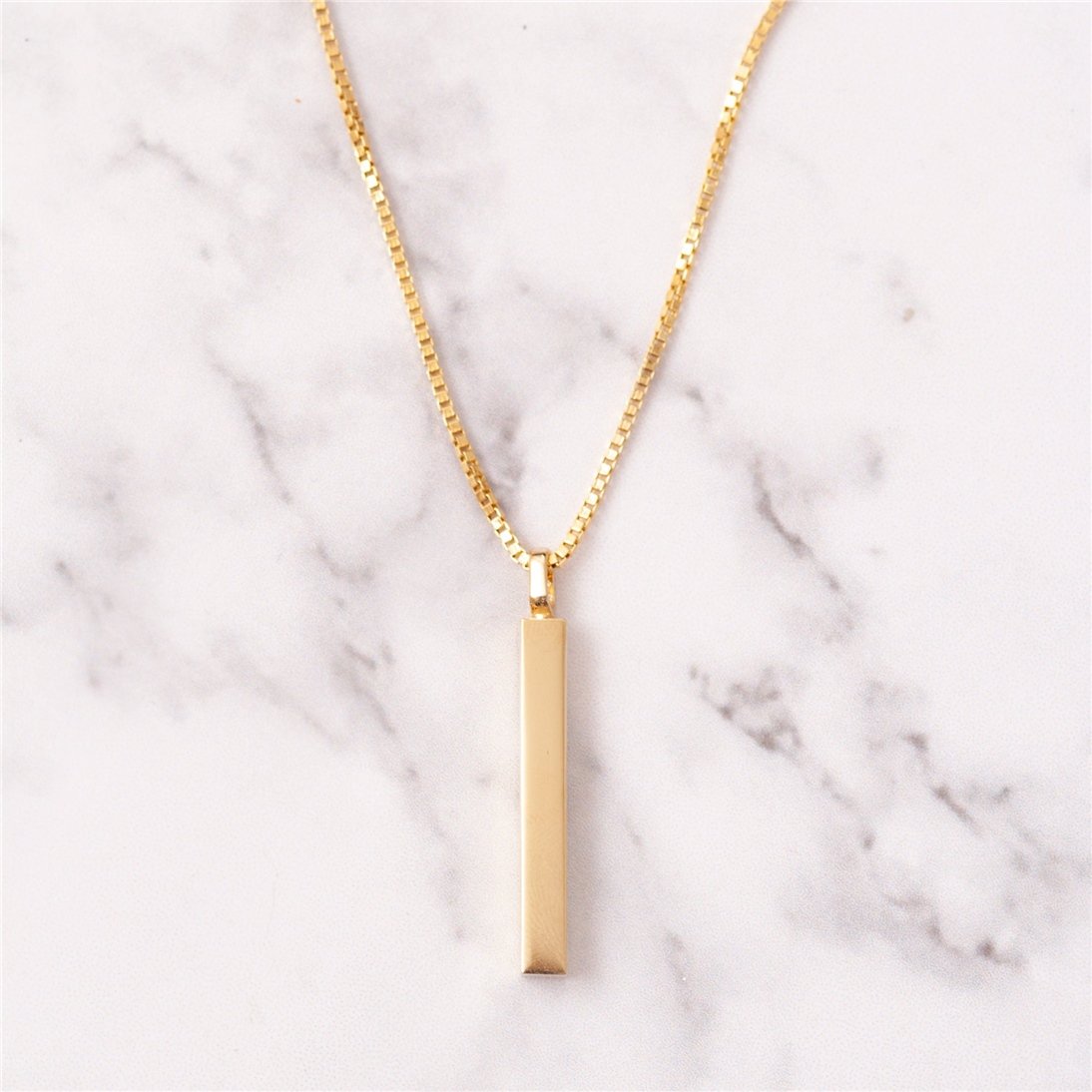 Goldstore-14K Gold Vertical Urn 3 cm Bar Box Chain Necklace, 4 Side Custom Engraved Memorial Gold Necklace, Engrave Name Date Numeral Funeral Necklace