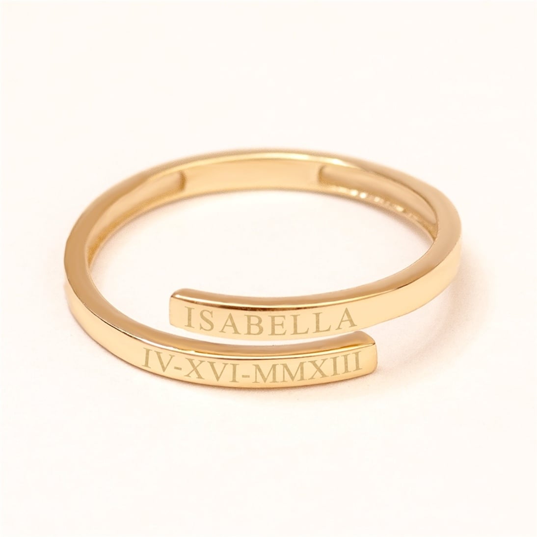 Goldstore-14K or 18K Gold Personalized Wrap Ring, Simple Custom Wrap Ring Available to Engrave Name, Date, Coordinates etc. Great Gift For Mom.