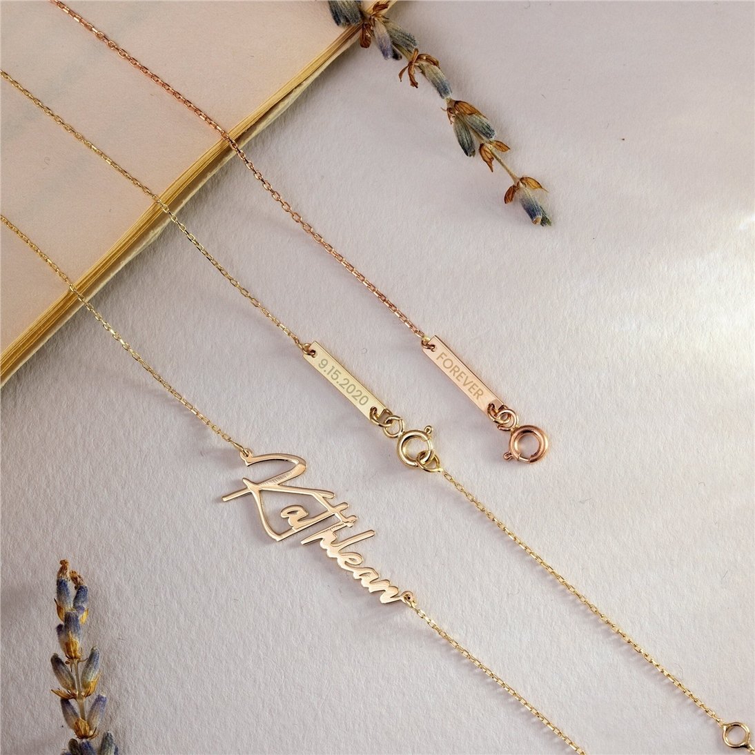 Goldstore-14K or 18K Solid Gold Tiny Bar Tag Add-on Available for existing ORDER, Customized Engraved Dainty Bar Tag at Clasp for Necklace Bracelet