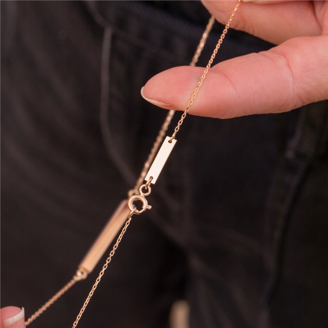 Goldstore-14K or 18K Solid Gold Tiny Bar Tag Add-on Available for existing ORDER, Customized Engraved Dainty Bar Tag at Clasp for Necklace Bracelet