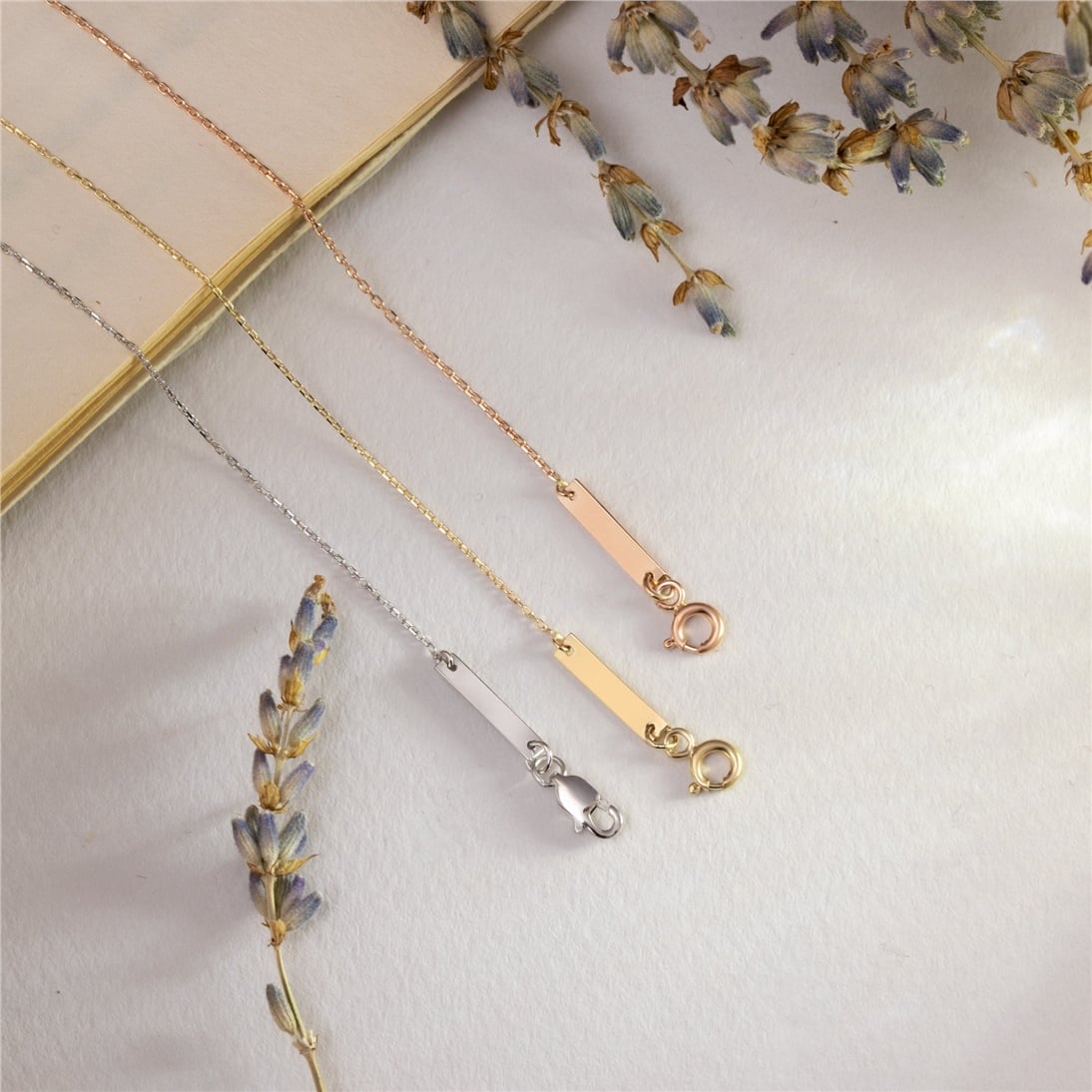 Goldstore-14K or 18K Solid Gold Tiny Bar Tag Add-on Available for existing ORDER, Customized Engraved Dainty Bar Tag at Clasp for Necklace Bracelet