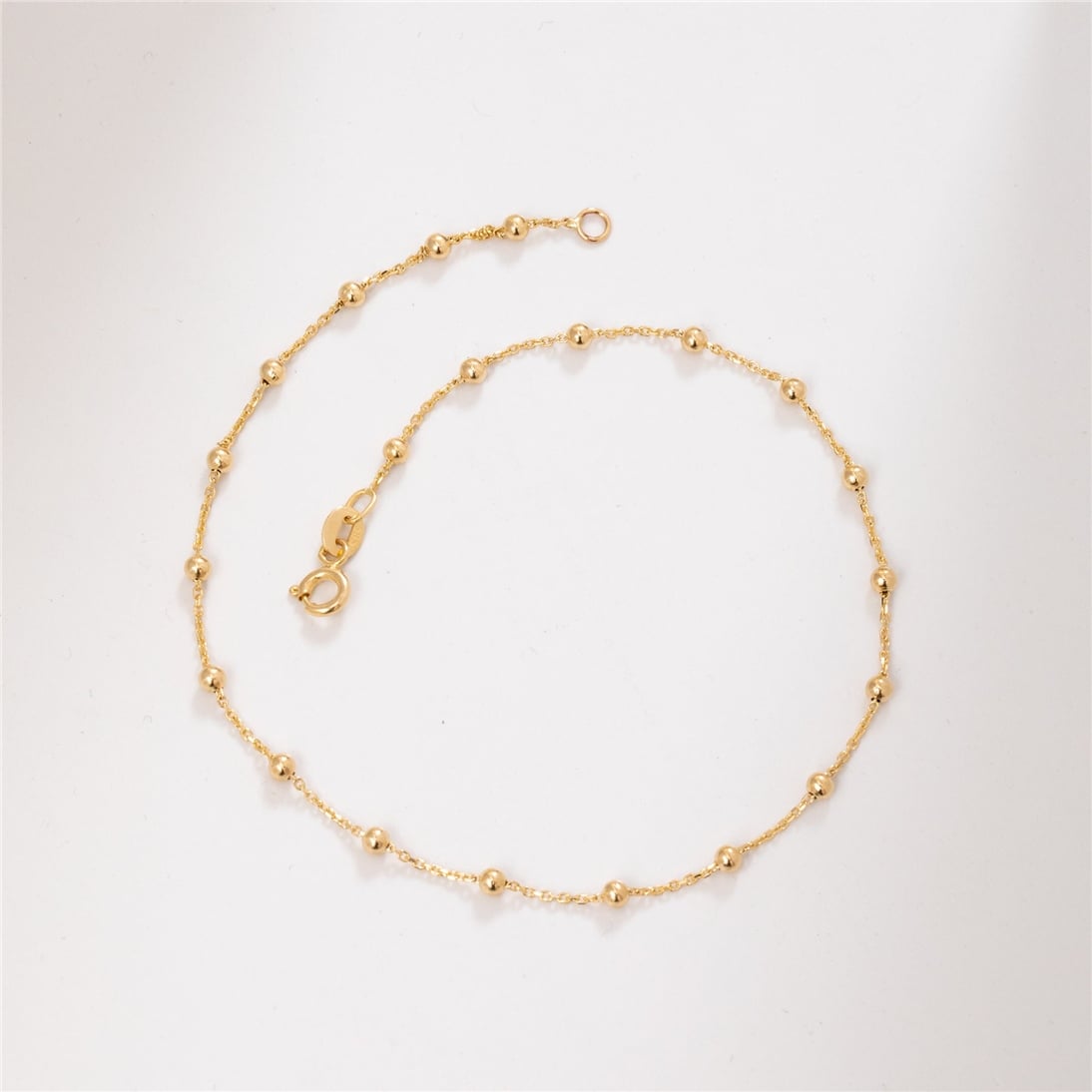 Goldstore-14K Real Gold Satellite Chain Anklet, Summer Beach Jewelry, Dainty Minimalist Beaded Ball Chain Anklet, Elegant Ankle Bracelet, Gift For Her