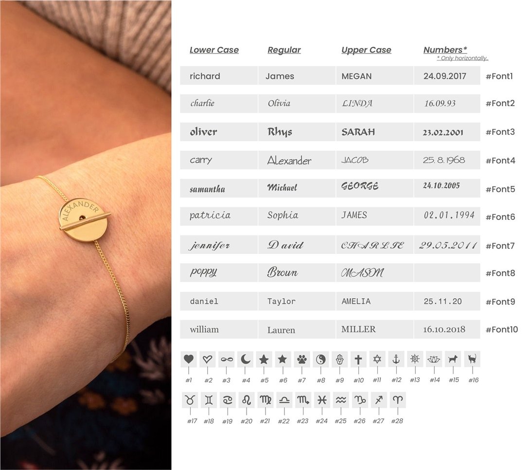 Goldstore-14K Real Solid Gold Personalized Disc and Bar Bracelet, Custom Name Date Engraved Disc Gold Bracelet, Disk Tag Bracelet Gift for Mom For Her