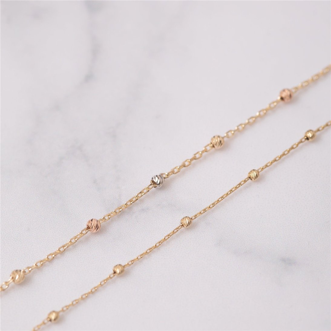 Goldstore-14k Solid Beaded Satellite Bracelet, Yellow 14k Real Gold Round Ball Dainty Bracelet is Great Gift For Her, Gift For Mom & Graduation Gift