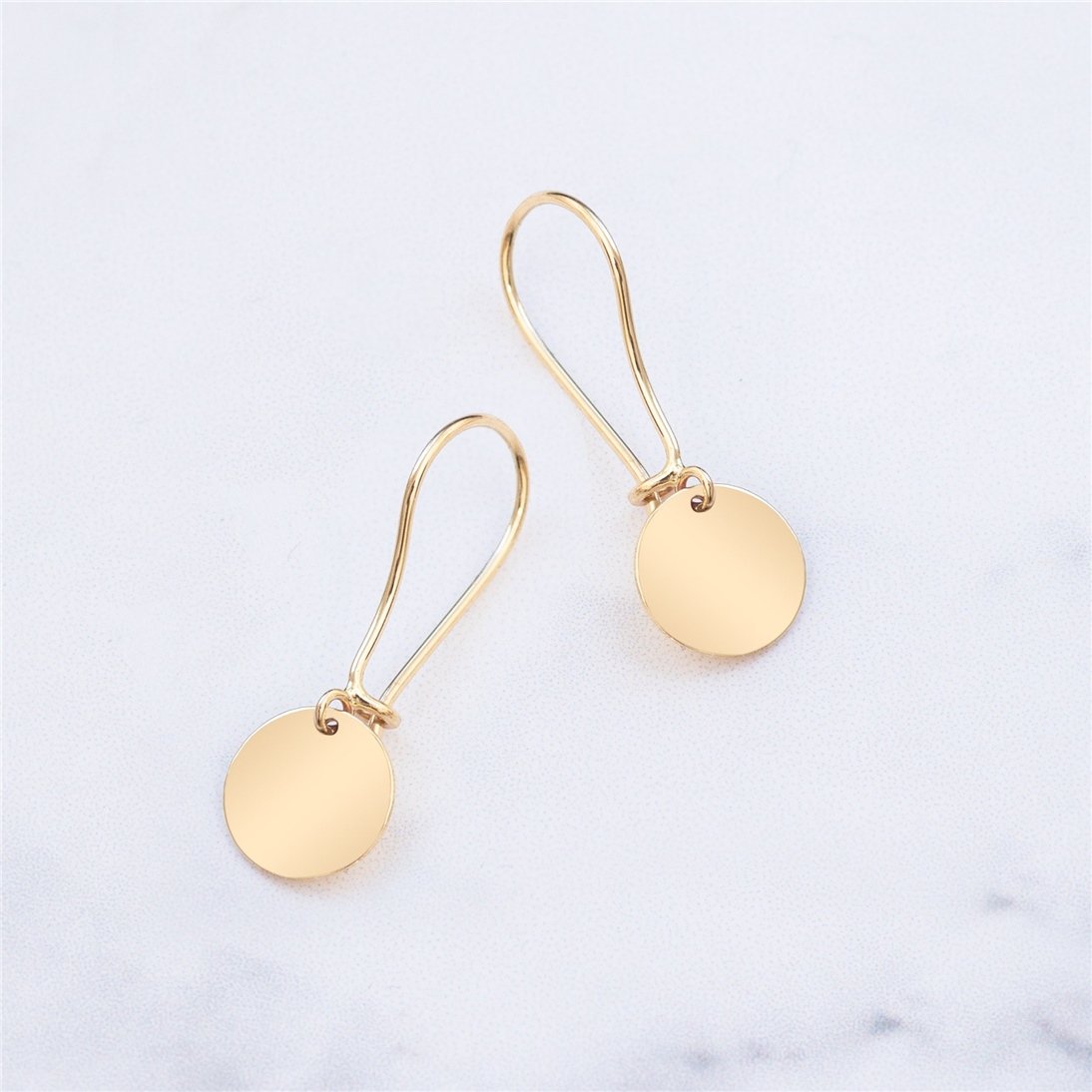 Goldstore-14K Solid Custom Engrave Disk Earring, Tiny Gold Circle Earring, Personalized Drop Round Gold Earrings, Real Gold Gold Dangle Disk Earrings