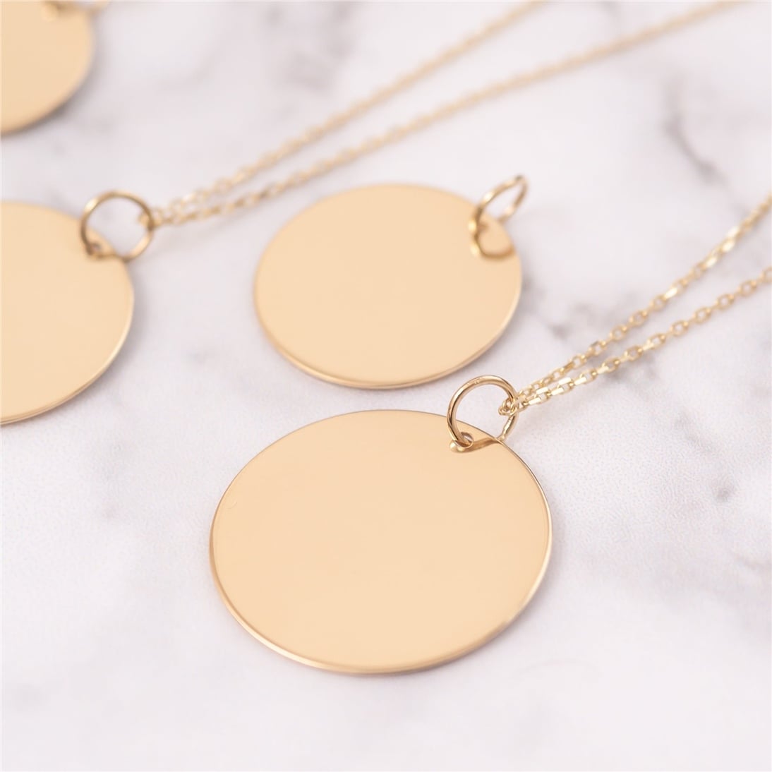 Goldstore-14K Solid Custom Engrave Disk Necklace, Personalized Dainty Solid Gold Charm Pendant, Real Gold 2 Side Engravable Multi Disc Pendant Gift