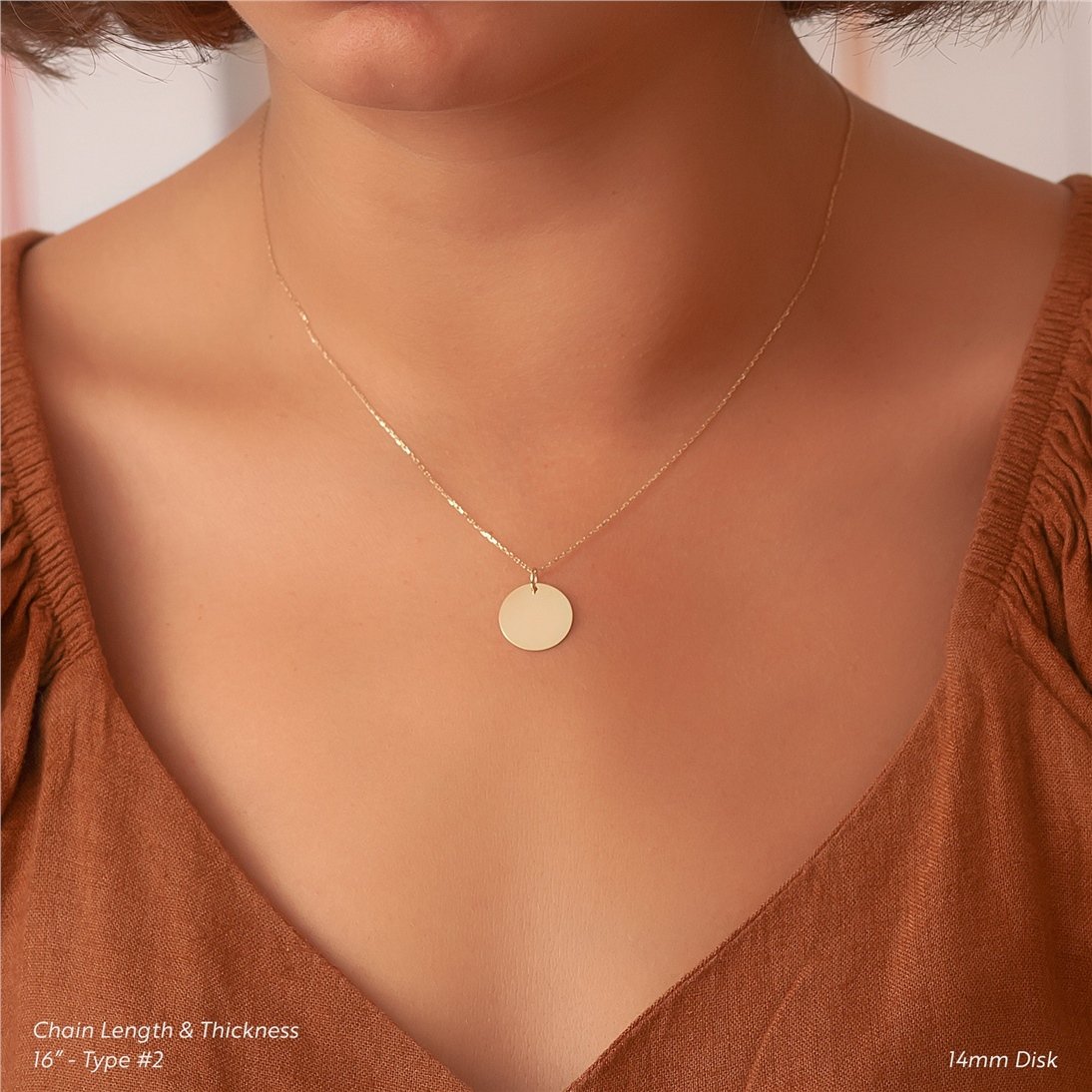 Goldstore-14K Solid Custom Engrave Disk Necklace, Personalized Dainty Solid Gold Charm Pendant, Real Gold 2 Side Engravable Multi Disc Pendant Gift