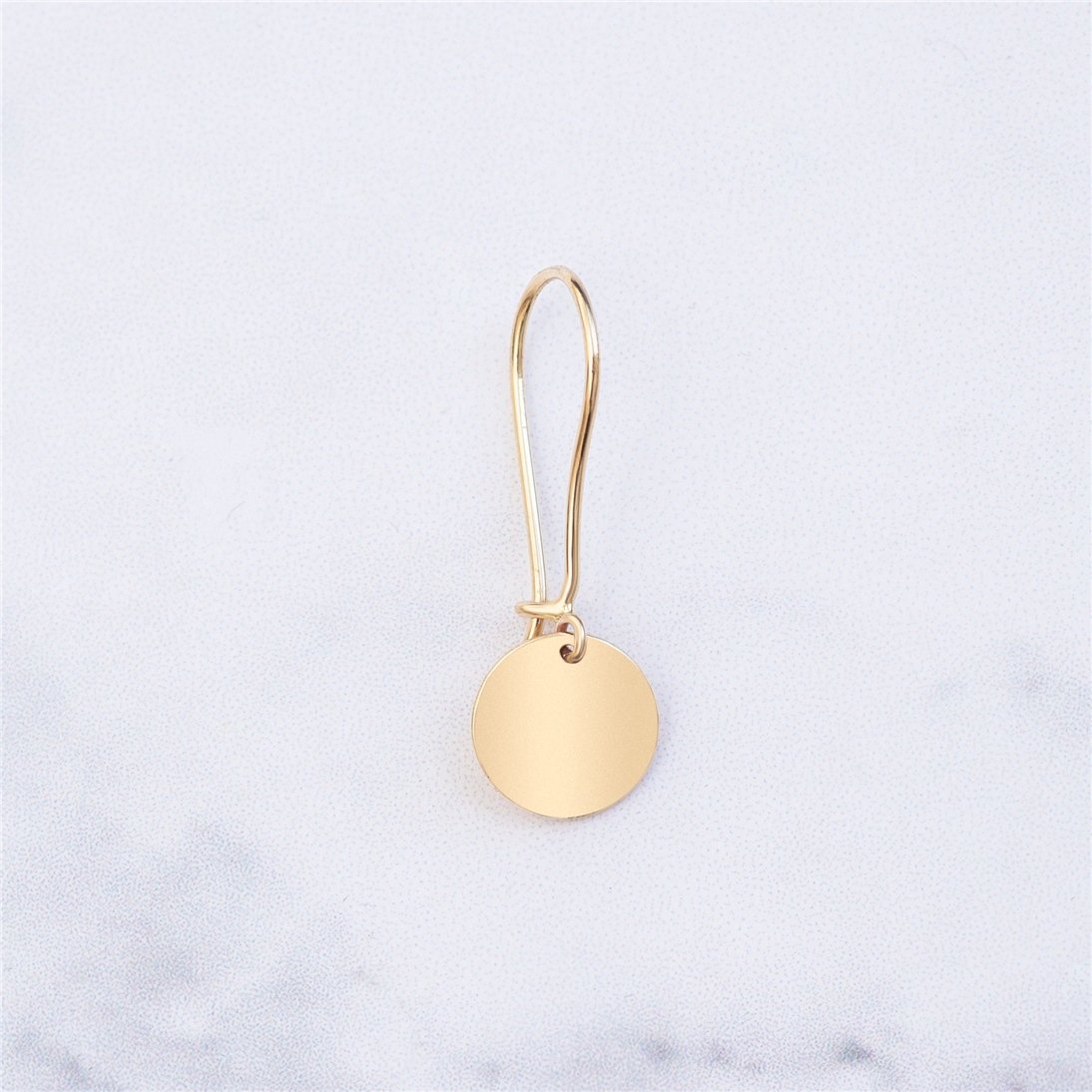 Goldstore-14K Solid Custom Engrave Disk Earring, Tiny Gold Circle Earring, Personalized Drop Round Gold Earrings, Real Gold Gold Dangle Disk Earrings