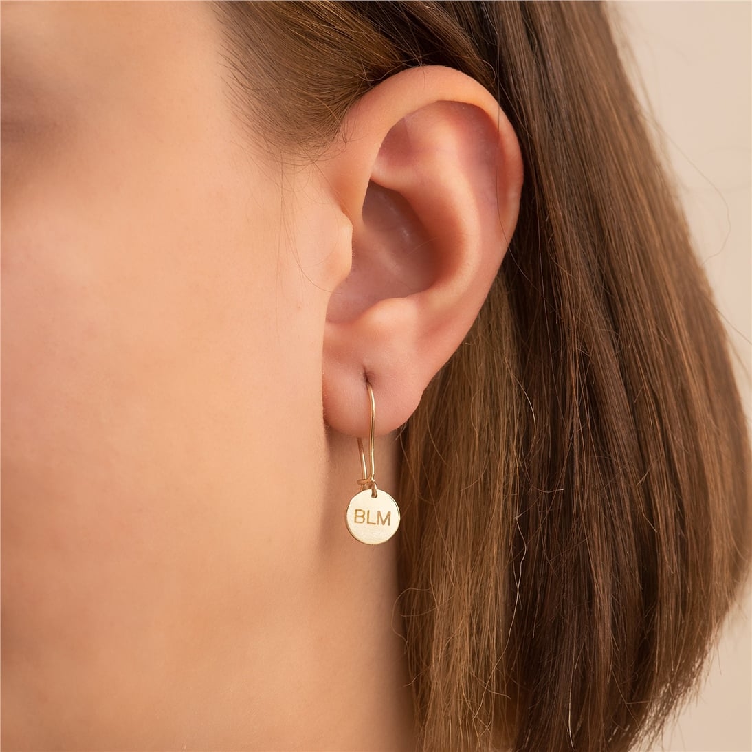 Goldstore-14K Solid Custom Engrave Disk Earring, Tiny Gold Circle Earring, Personalized Drop Round Gold Earrings, Real Gold Gold Dangle Disk Earrings