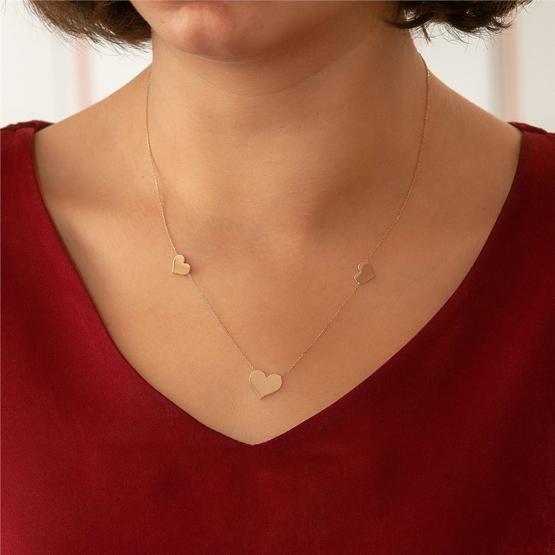 Goldstore-14K Solid Gold 1 Side Enamel Triple Butterfly Layered Necklace, Dainty Stars Gold Necklace is a Great Gift For Her. Enamel Hearts Necklace