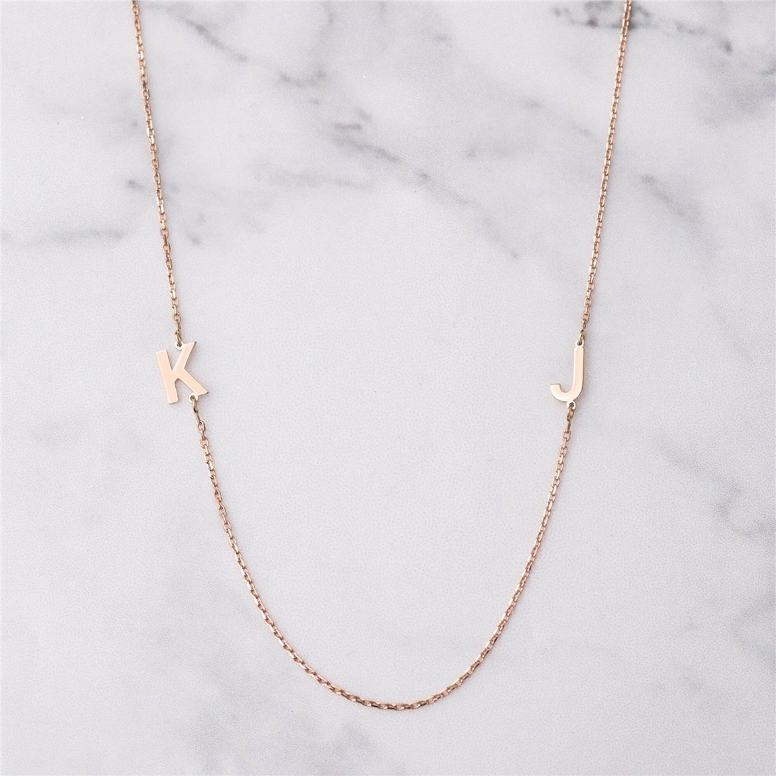Goldstore-14k Solid Gold 2 3 4 5 Letter Necklace, 14k Solid Gold Sideways Initial Necklace, Choker Personalized Sideways Initial Letter Gold Necklace