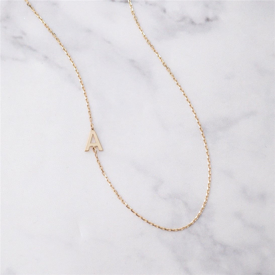 Goldstore-14k Solid Gold 2 3 4 5 Letter Necklace, 14k Solid Gold Sideways Initial Necklace, Choker Personalized Sideways Initial Letter Gold Necklace