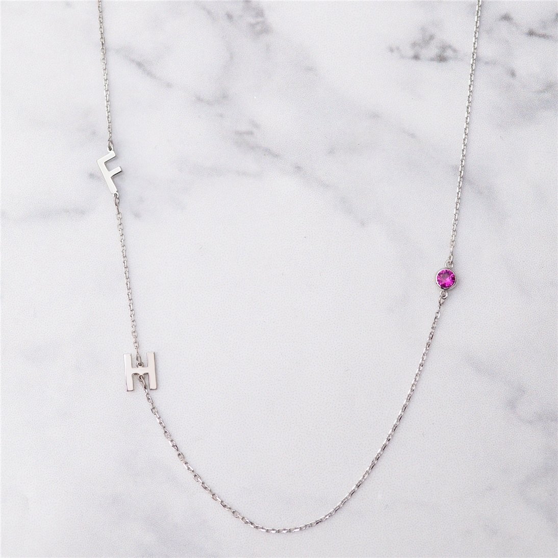 Goldstore-14k Solid Gold 2 3 4 5 Letter Necklace, 14k Solid Gold Sideways Initial Necklace, Choker Personalized Sideways Initial Letter Gold Necklace