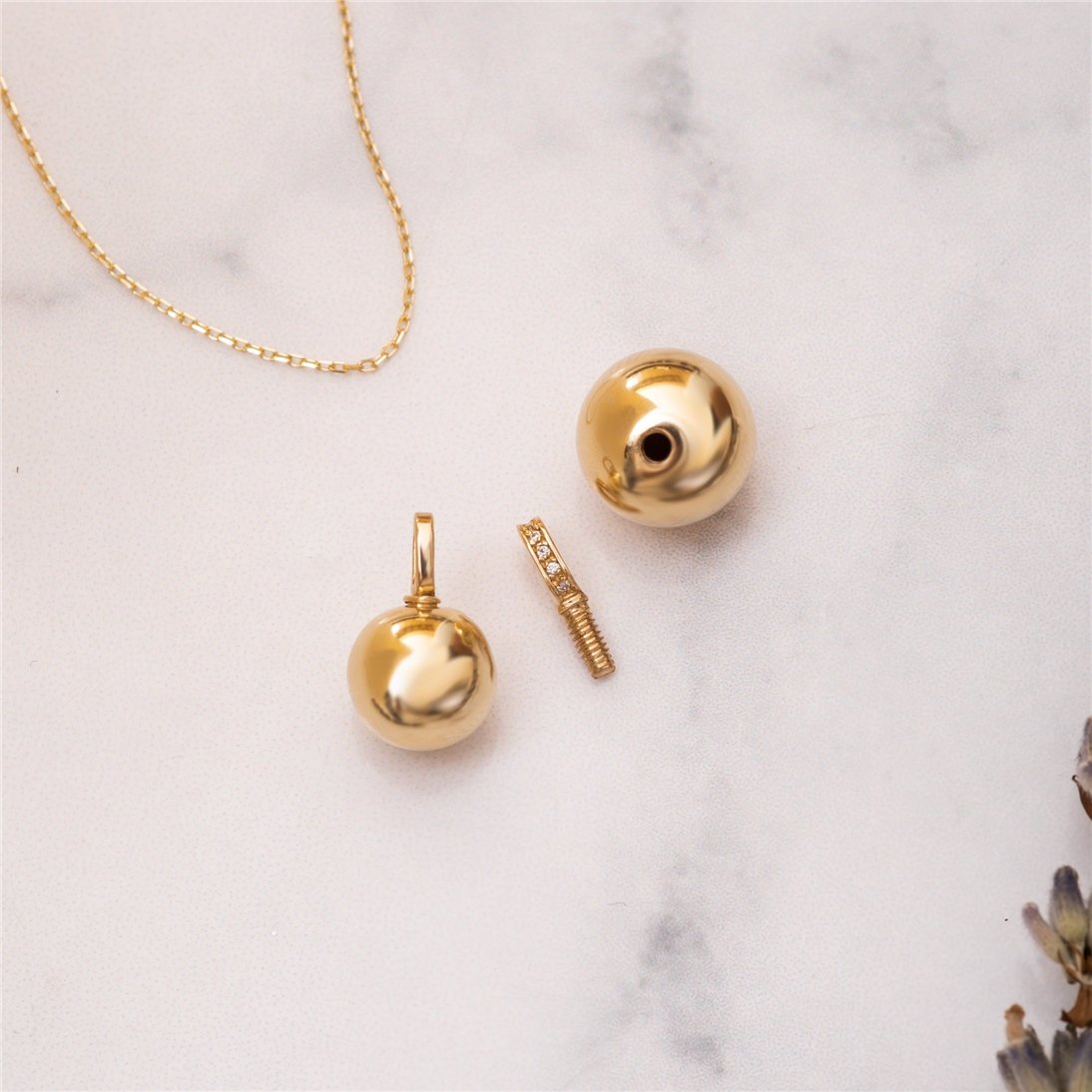Goldstore-14K Solid Gold Ball Cremation Urn Necklace, Custom Ball Urn Charm, Plain Bail or CZ Bail, Memorial Funeral Necklace For Ashes