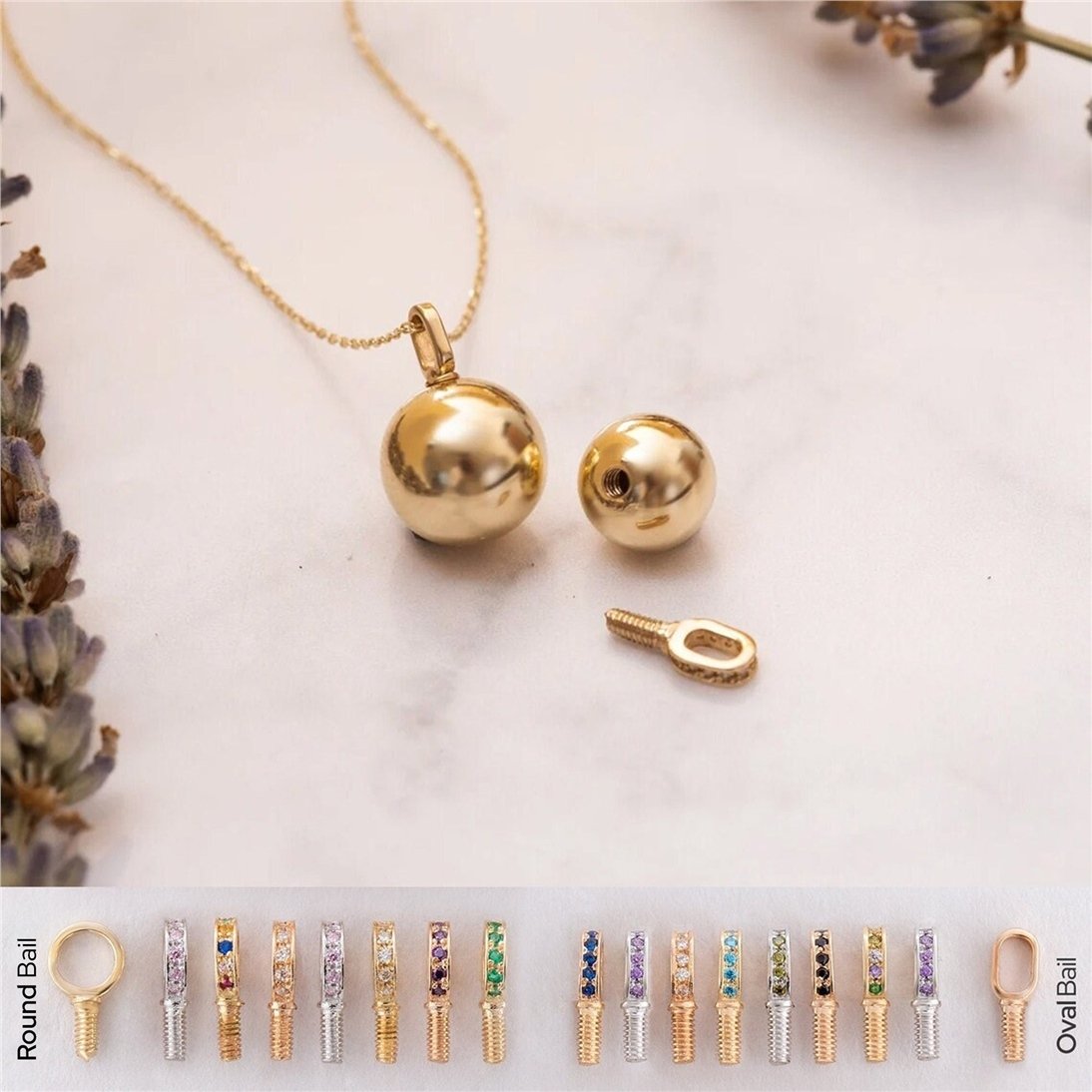 Goldstore-14K Solid Gold Ball Cremation Urn Necklace, Custom Ball Urn Charm, Plain Bail or CZ Bail, Memorial Funeral Necklace For Ashes