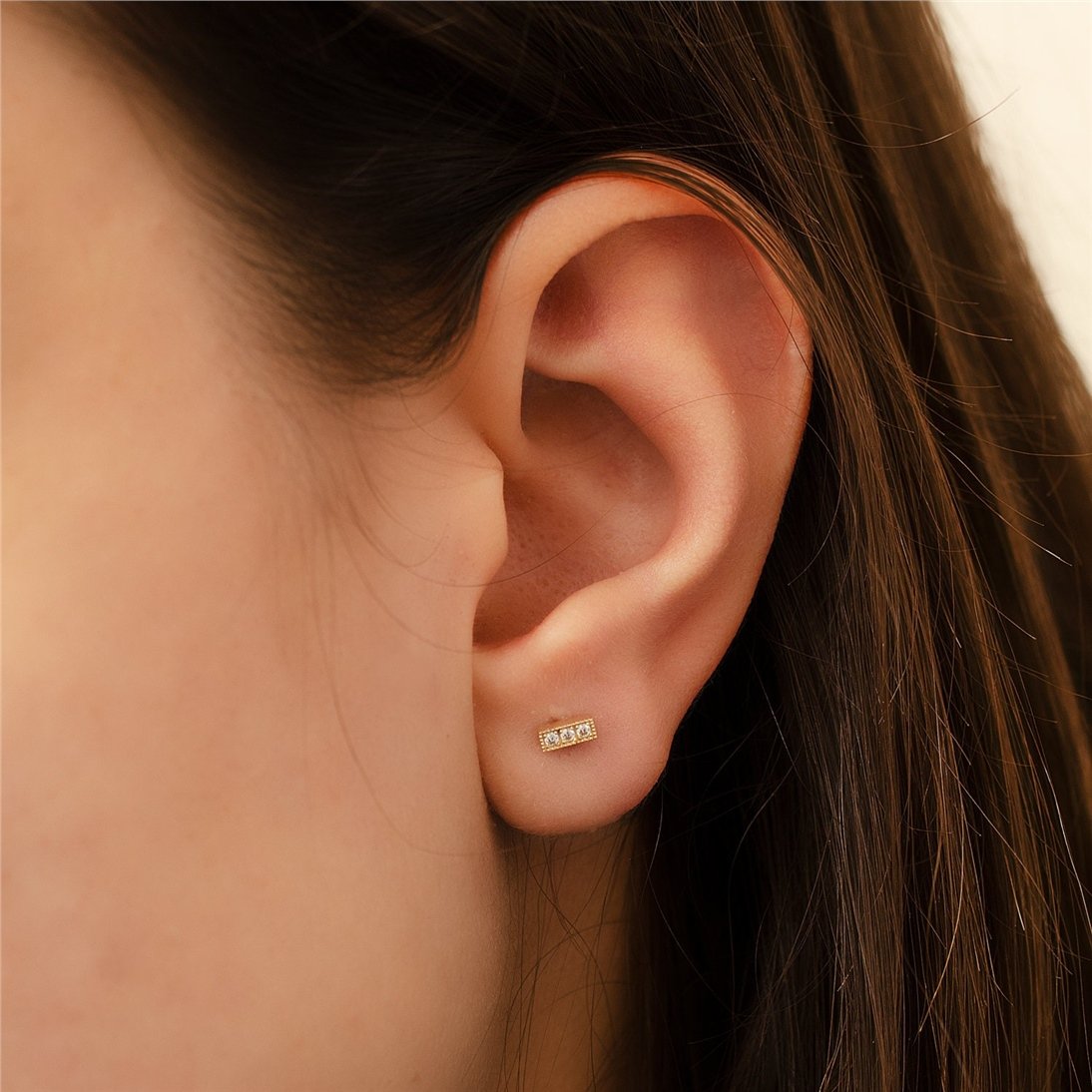 Goldstore-14k Solid Gold Bar Earrings, Minimal Bar Stud Earrings, Diamond Bar Earring or Cz Bar Earring, Modern Dainty Bar Earrings Valentine's Gift