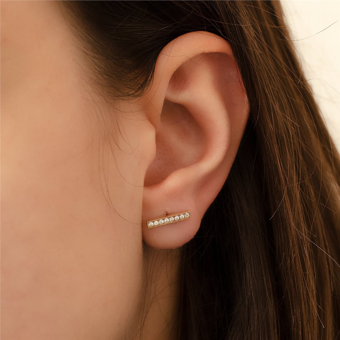 Goldstore-14k Solid Gold Bar Earrings, Minimal Bar Stud Earrings, Diamond Bar Earring or Cz Bar Earring, Modern Dainty Bar Earrings Valentine's Gift