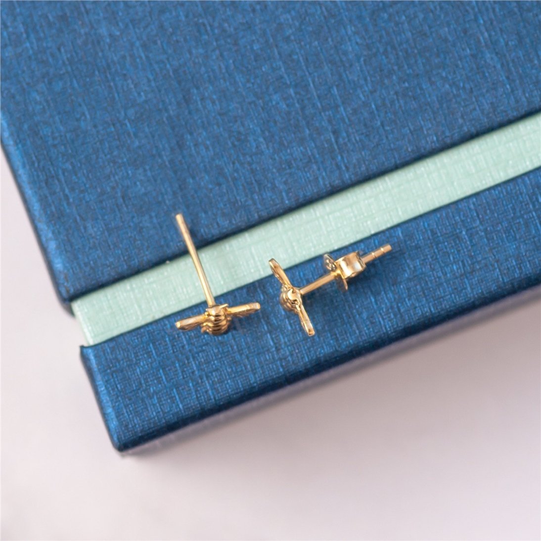 Goldstore-14k Solid Gold Bee Studs Earrings, White or Rose or Yellow Gold Bee Earrings, Bumble Bee Stud Gold Earrings, Honey Bee Earrings Gift For Her