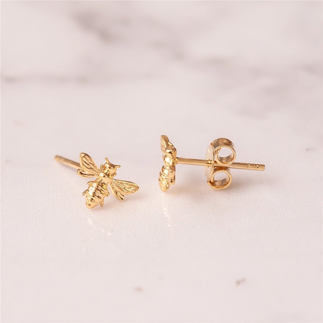 Goldstore-14k Solid Gold Bee Studs Earrings, White or Rose or Yellow Gold Bee Earrings, Bumble Bee Stud Gold Earrings, Honey Bee Earrings Gift For Her