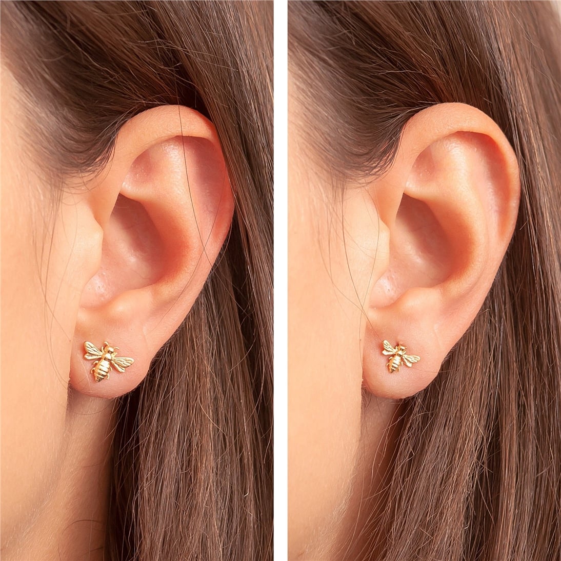 Goldstore-14k Solid Gold Bee Studs Earrings, White or Rose or Yellow Gold Bee Earrings, Bumble Bee Stud Gold Earrings, Honey Bee Earrings Gift For Her