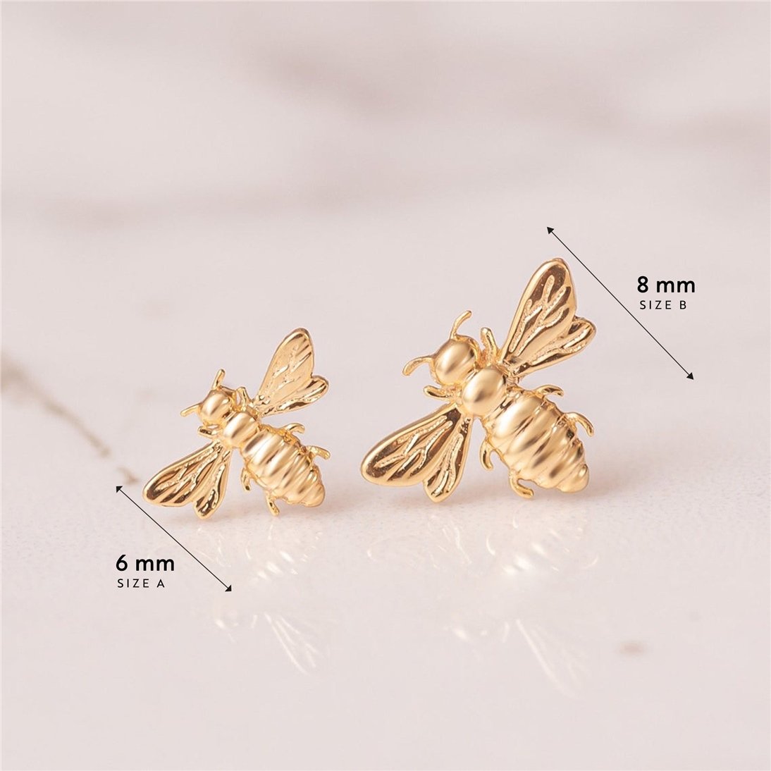 Goldstore-14k Solid Gold Bee Studs Earrings, White or Rose or Yellow Gold Bee Earrings, Bumble Bee Stud Gold Earrings, Honey Bee Earrings Gift For Her