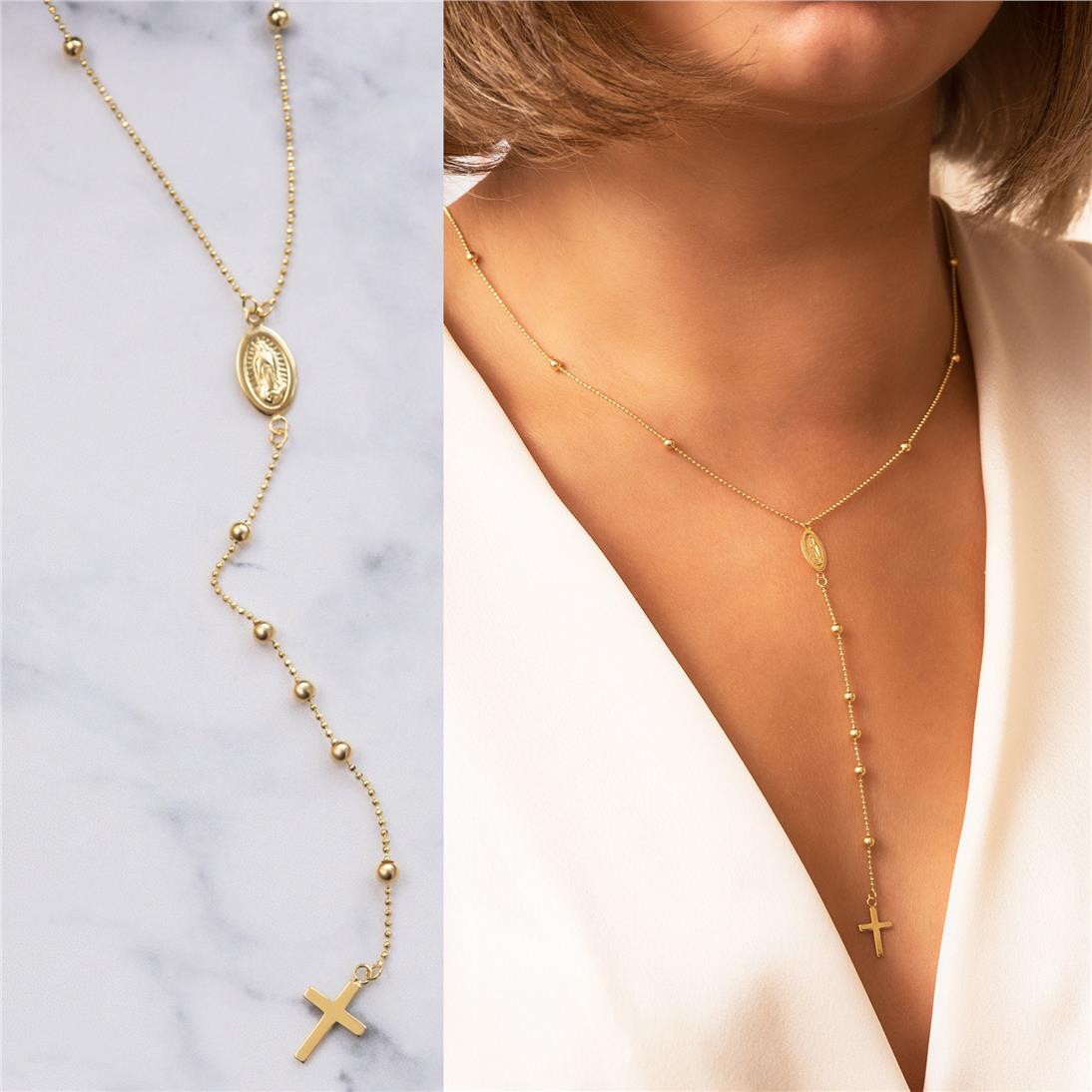 Goldstore-Catholic Rosary Lariat Necklace