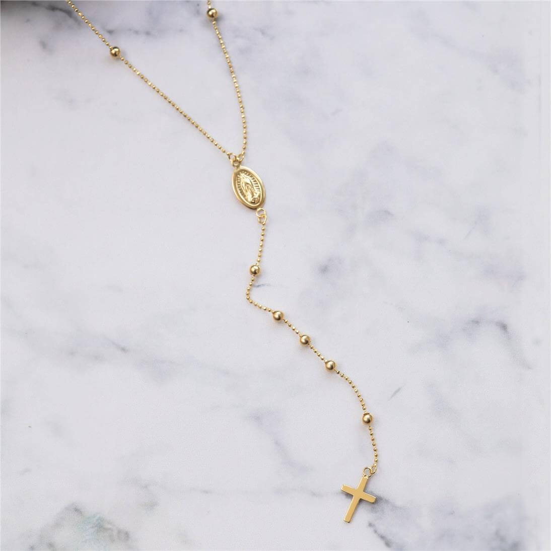 Goldstore-Catholic Rosary Lariat Necklace