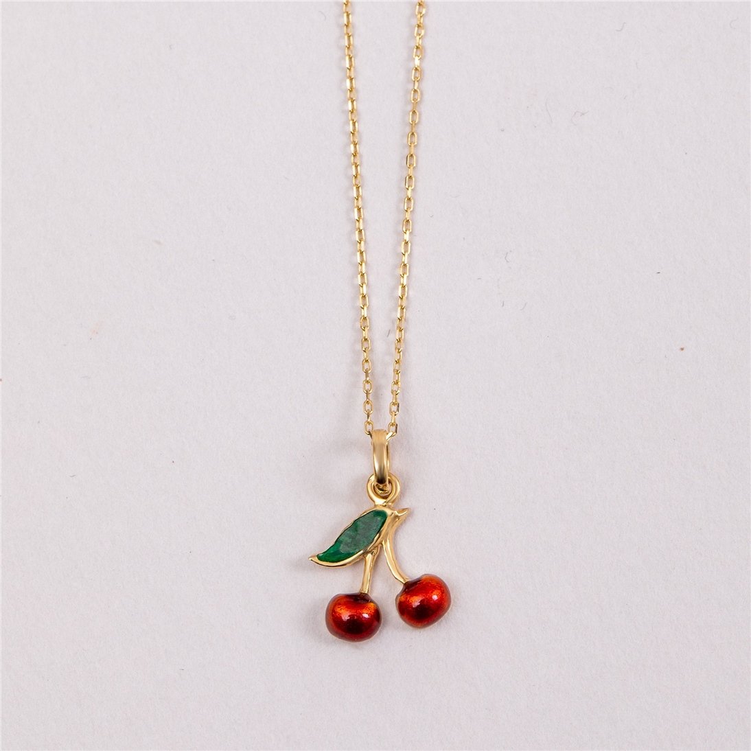 Goldstore-14K Solid Gold Cherry Necklace, Dainty Red Cherries Pendant, Cute Minimalist Fruit Necklace, Tiny Summer Jewelry, Gift For Her