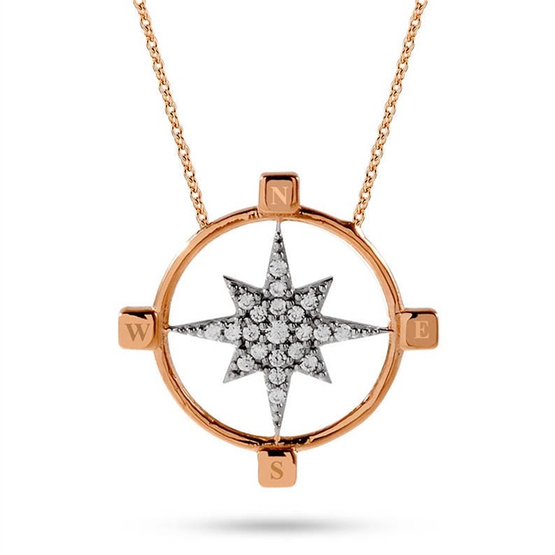 Goldstore-14k Solid Gold Compass Guidingstar Necklace, Dainty Polestar and Compass Necklace is a Great Gift For Her. Gift For Women a Northern star