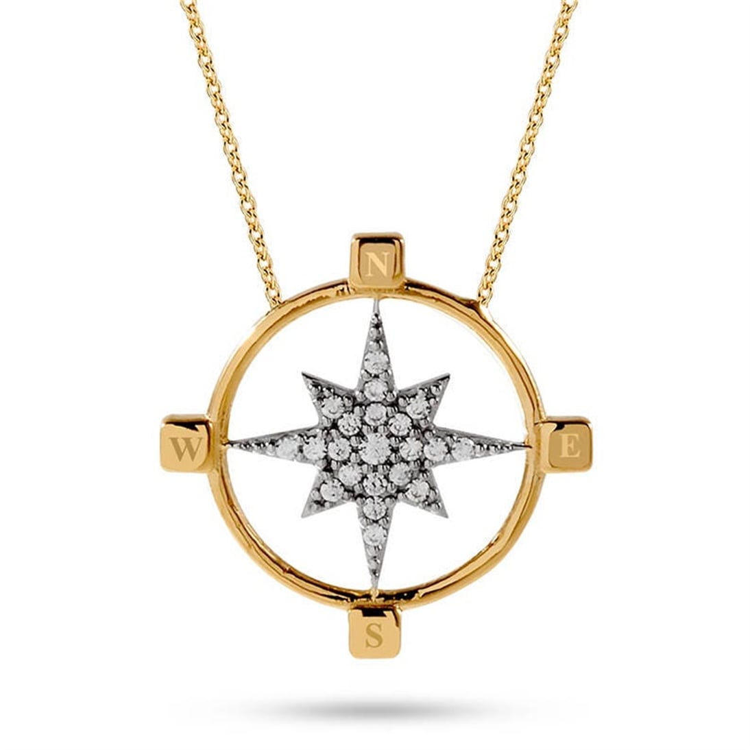 Goldstore-14k Solid Gold Compass Guidingstar Necklace, Dainty Polestar and Compass Necklace is a Great Gift For Her. Gift For Women a Northern star