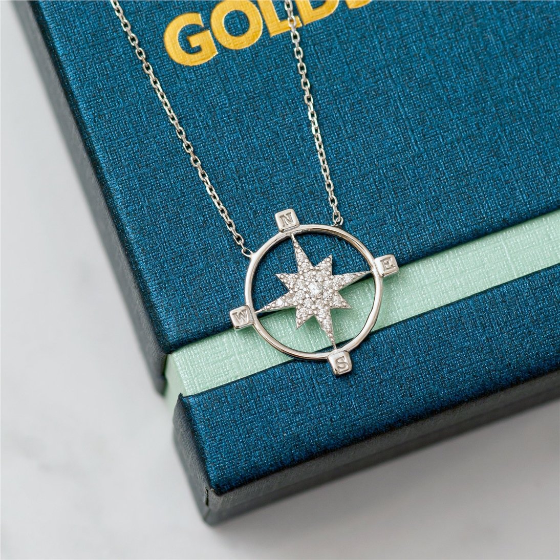 Goldstore-14k Solid Gold Compass Guidingstar Necklace, Dainty Polestar and Compass Necklace is a Great Gift For Her. Gift For Women a Northern star