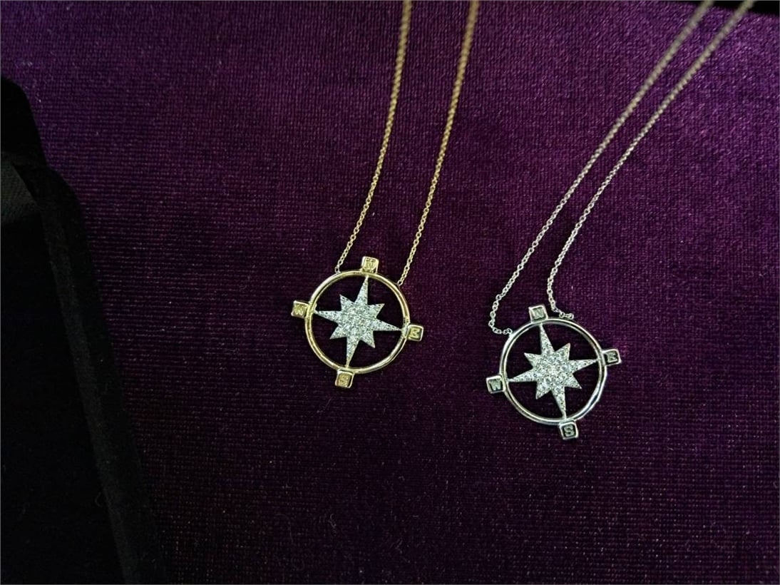 Goldstore-14k Solid Gold Compass Guidingstar Necklace, Dainty Polestar and Compass Necklace is a Great Gift For Her. Gift For Women a Northern star