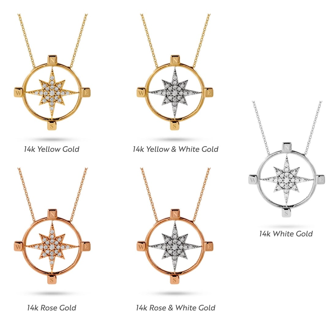 Goldstore-14k Solid Gold Compass Guidingstar Necklace, Dainty Polestar and Compass Necklace is a Great Gift For Her. Gift For Women a Northern star