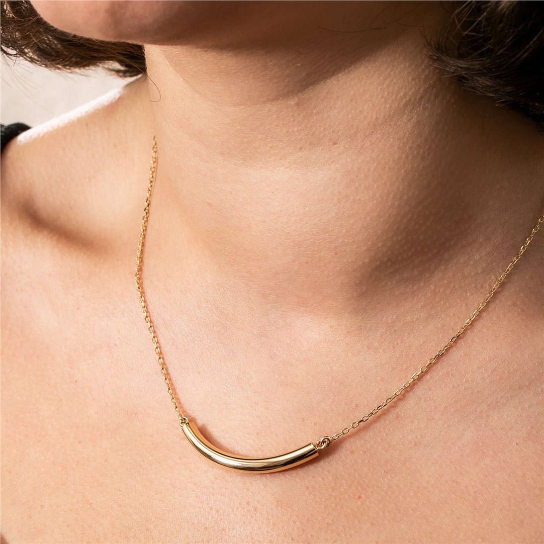 Goldstore-14k Solid Gold Cremation Urn Curved Necklace, Memorial Arc Urn Necklace, Dainty Tube Necklace, Cremation Ashes Holder For Human or Pet